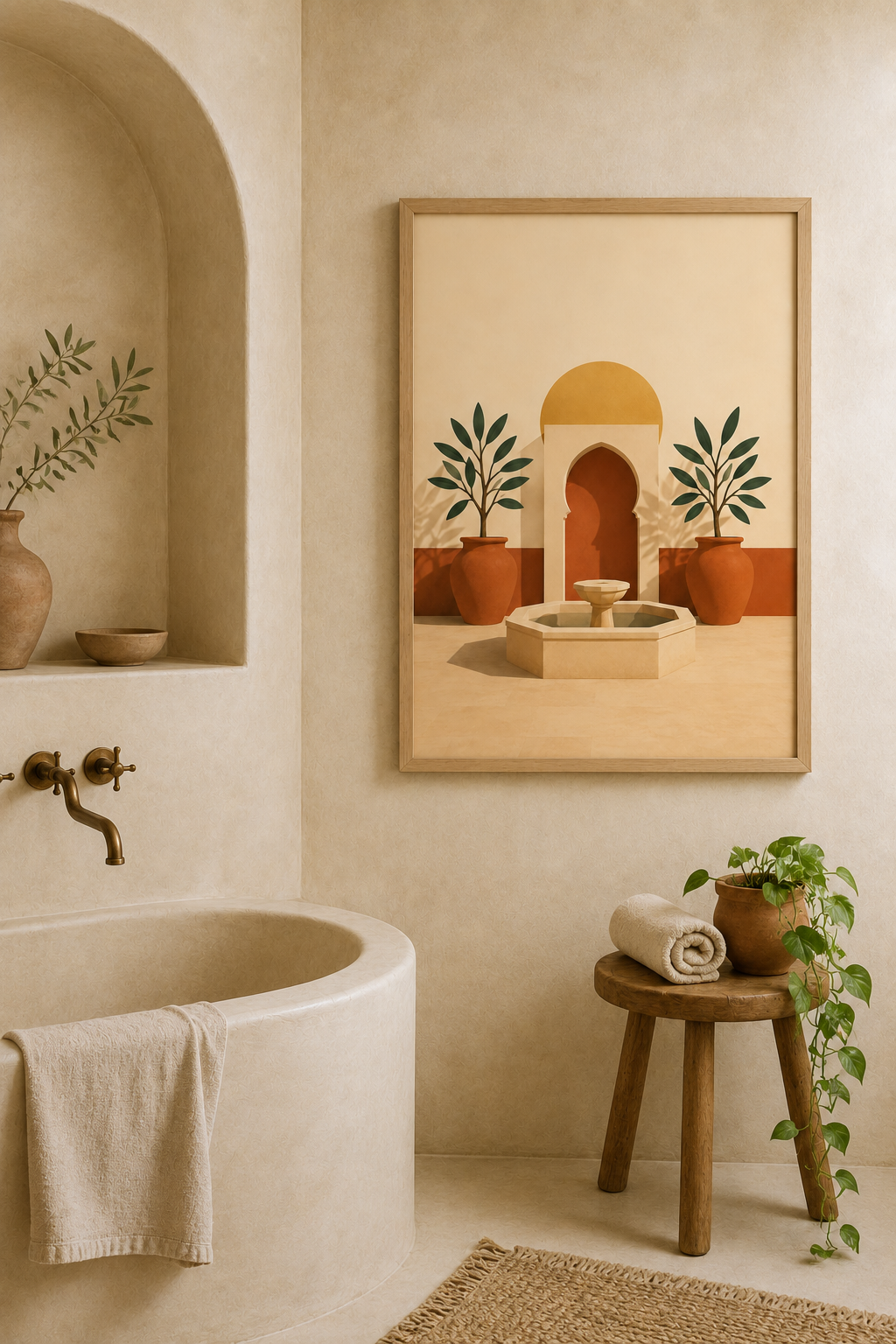 Moroccan Riad Fountain Printable Wall Art | Terracotta Courtyard Poster | Instant Digital Download | 5 Sizes | 300 DPI