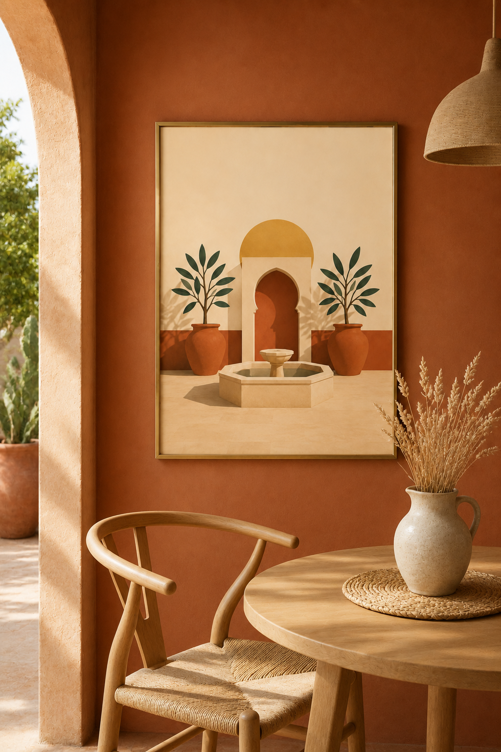 Moroccan Riad Fountain Printable Wall Art | Terracotta Courtyard Poster | Instant Digital Download | 5 Sizes | 300 DPI