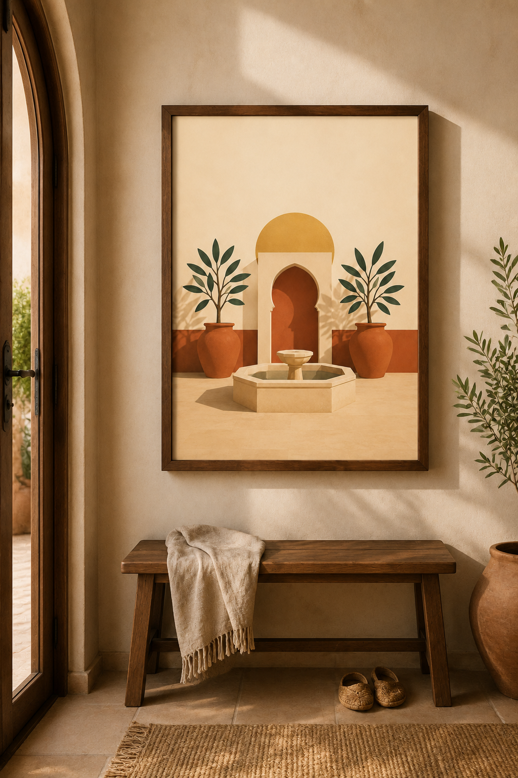 Moroccan Riad Fountain Printable Wall Art | Terracotta Courtyard Poster | Instant Digital Download | 5 Sizes | 300 DPI