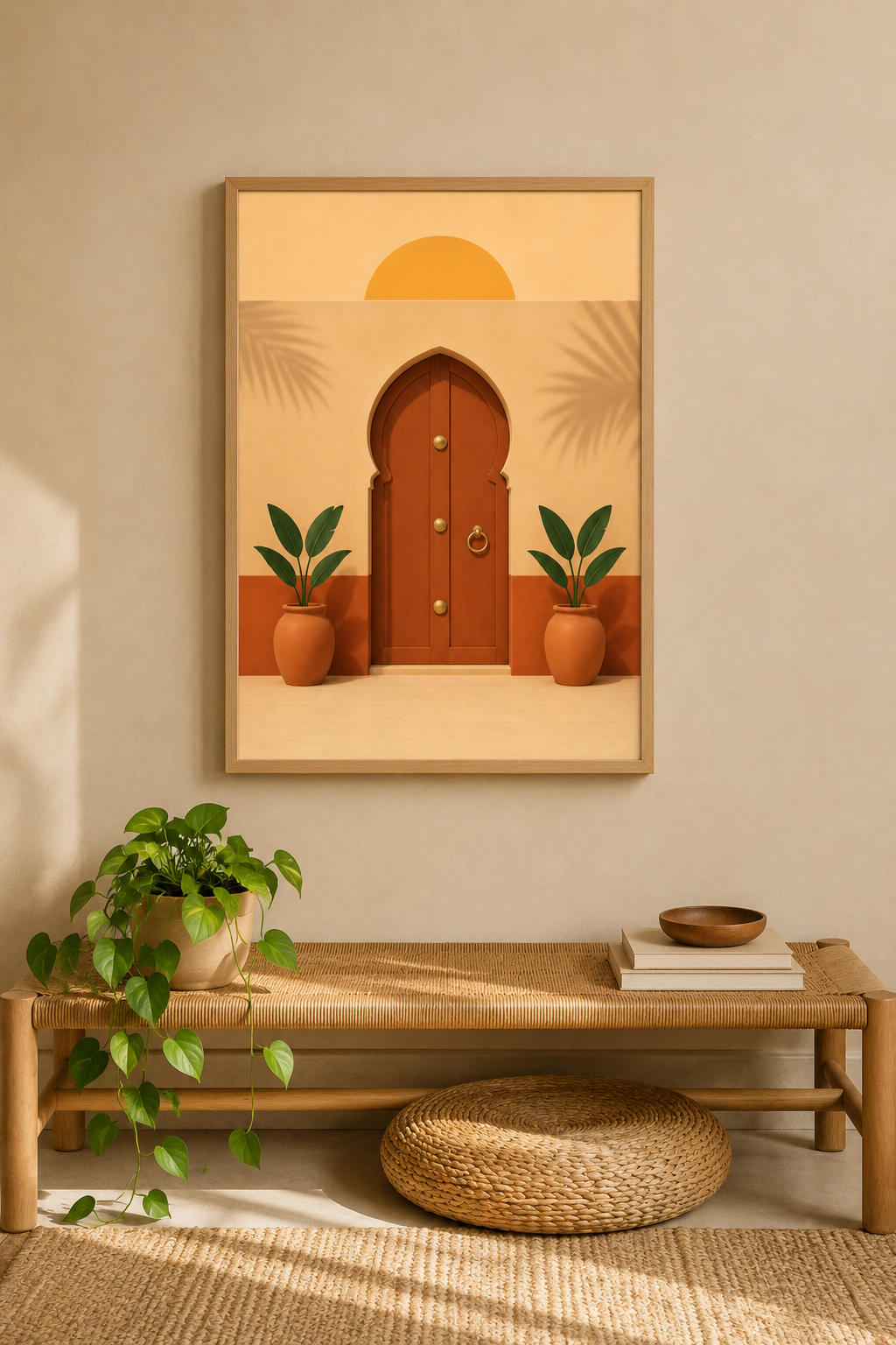 Moroccan Riad Door Print | Terracotta Keyhole Arch Wall Art | Neutral Minimalist Marrakech Printable