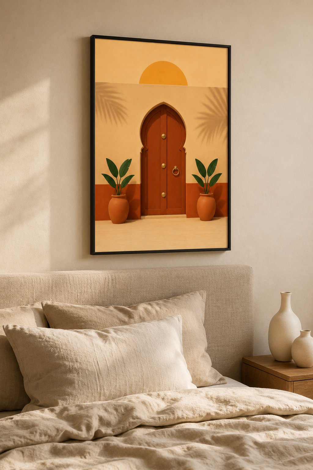 Moroccan Riad Door Print | Terracotta Keyhole Arch Wall Art | Neutral Minimalist Marrakech Printable