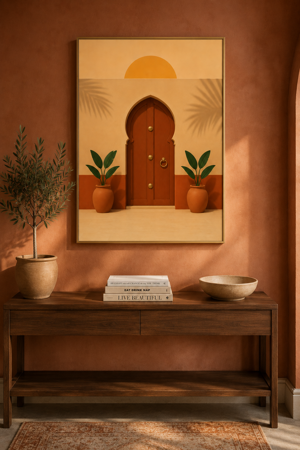 Moroccan Riad Door Print | Terracotta Keyhole Arch Wall Art | Neutral Minimalist Marrakech Printable