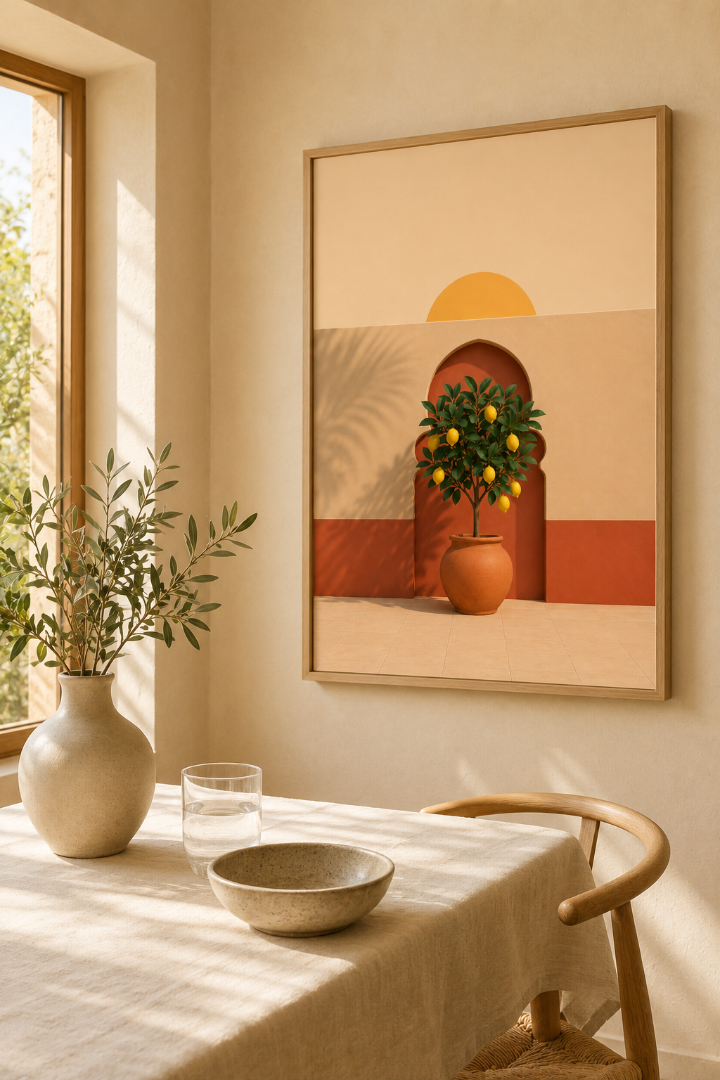 Moroccan Lemon Tree Print | Mediterranean Citrus Courtyard Wall Art | Terracotta Riad Kitchen Printable