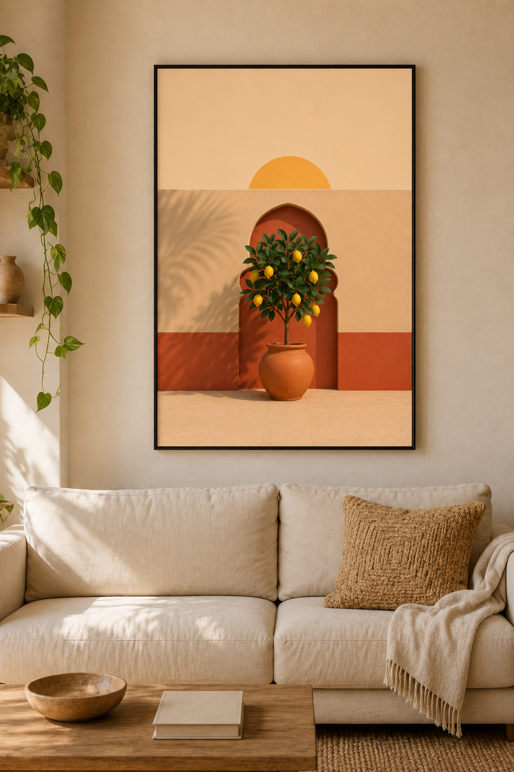 Moroccan Lemon Tree Print | Mediterranean Citrus Courtyard Wall Art | Terracotta Riad Kitchen Printable