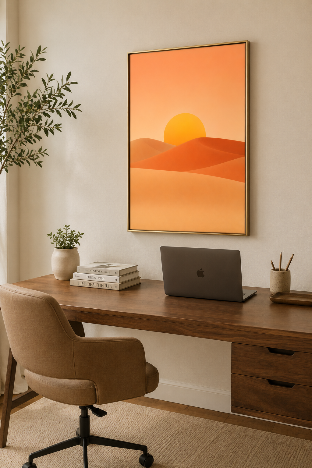 Sahara Sand Dunes Print | Minimalist Desert Wall Art | Warm Terracotta Sunset Landscape Printable