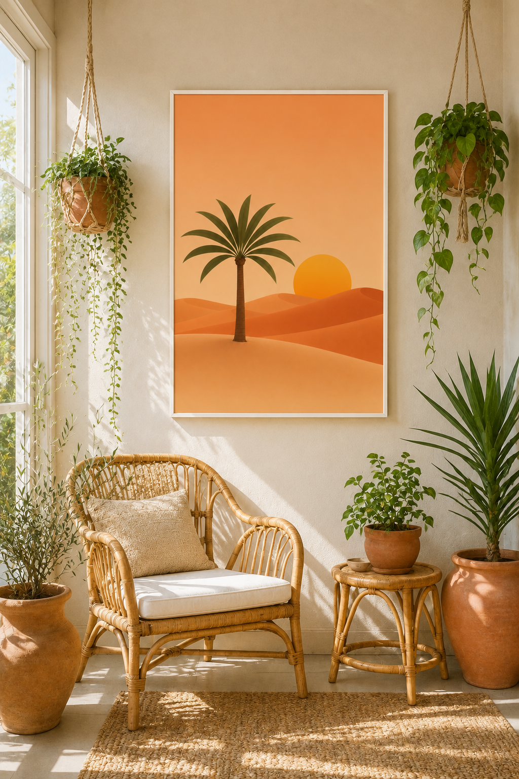 Desert Palm Tree Print | Minimalist Moroccan Sahara Wall Art | Warm Boho Sunset Landscape Printable