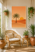 Desert Palm Tree Print | Minimalist Moroccan Sahara Wall Art | Warm Boho Sunset Landscape Printable