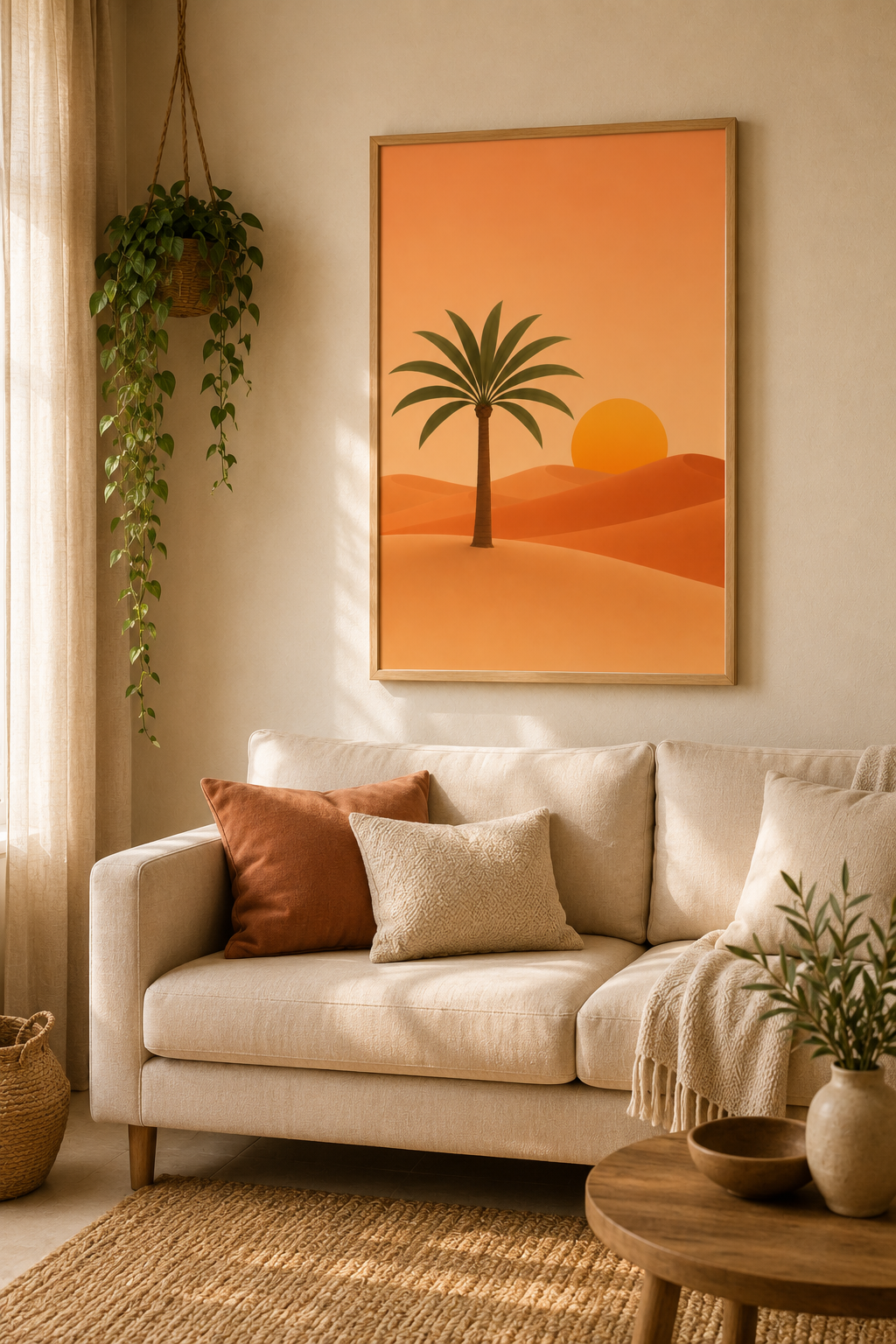 Desert Palm Tree Print | Minimalist Moroccan Sahara Wall Art | Warm Boho Sunset Landscape Printable