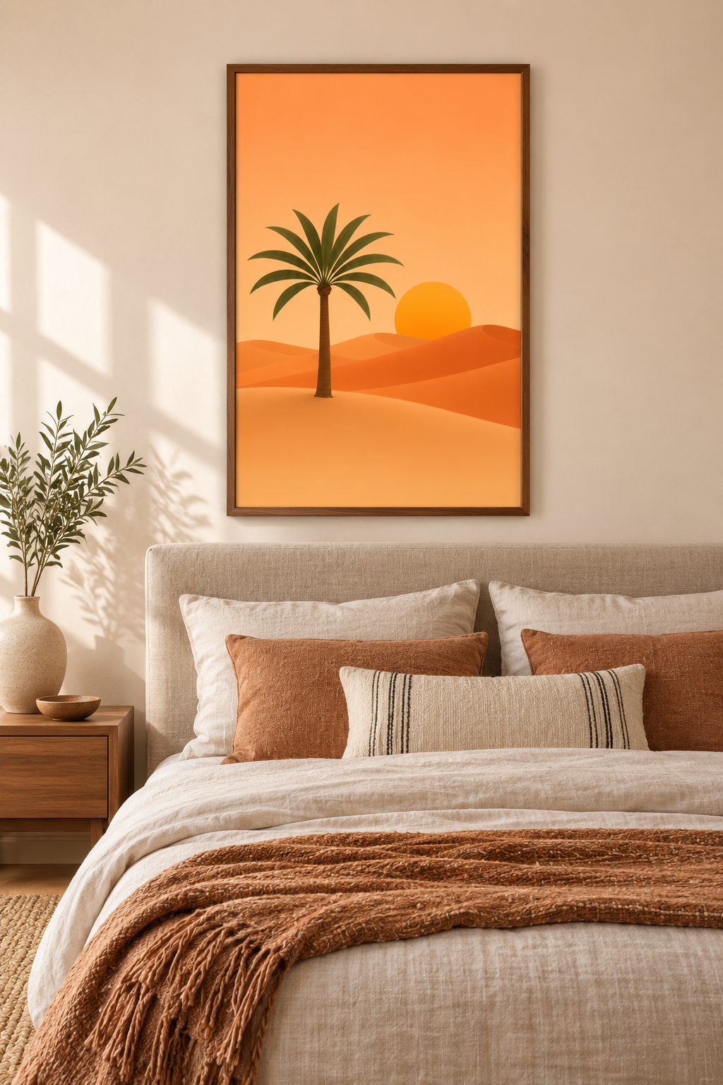 Desert Palm Tree Print | Minimalist Moroccan Sahara Wall Art | Warm Boho Sunset Landscape Printable