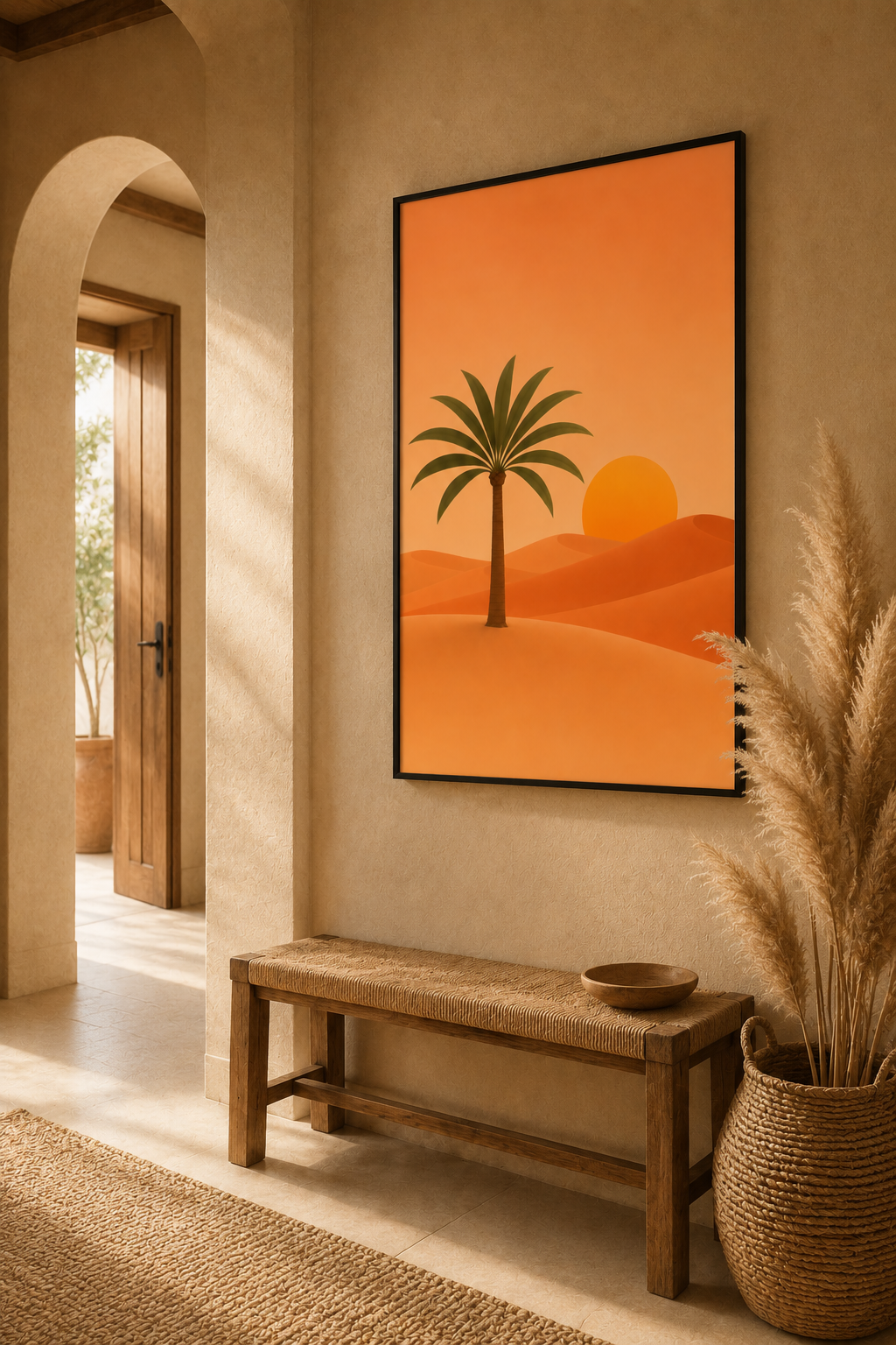 Desert Palm Tree Print | Minimalist Moroccan Sahara Wall Art | Warm Boho Sunset Landscape Printable