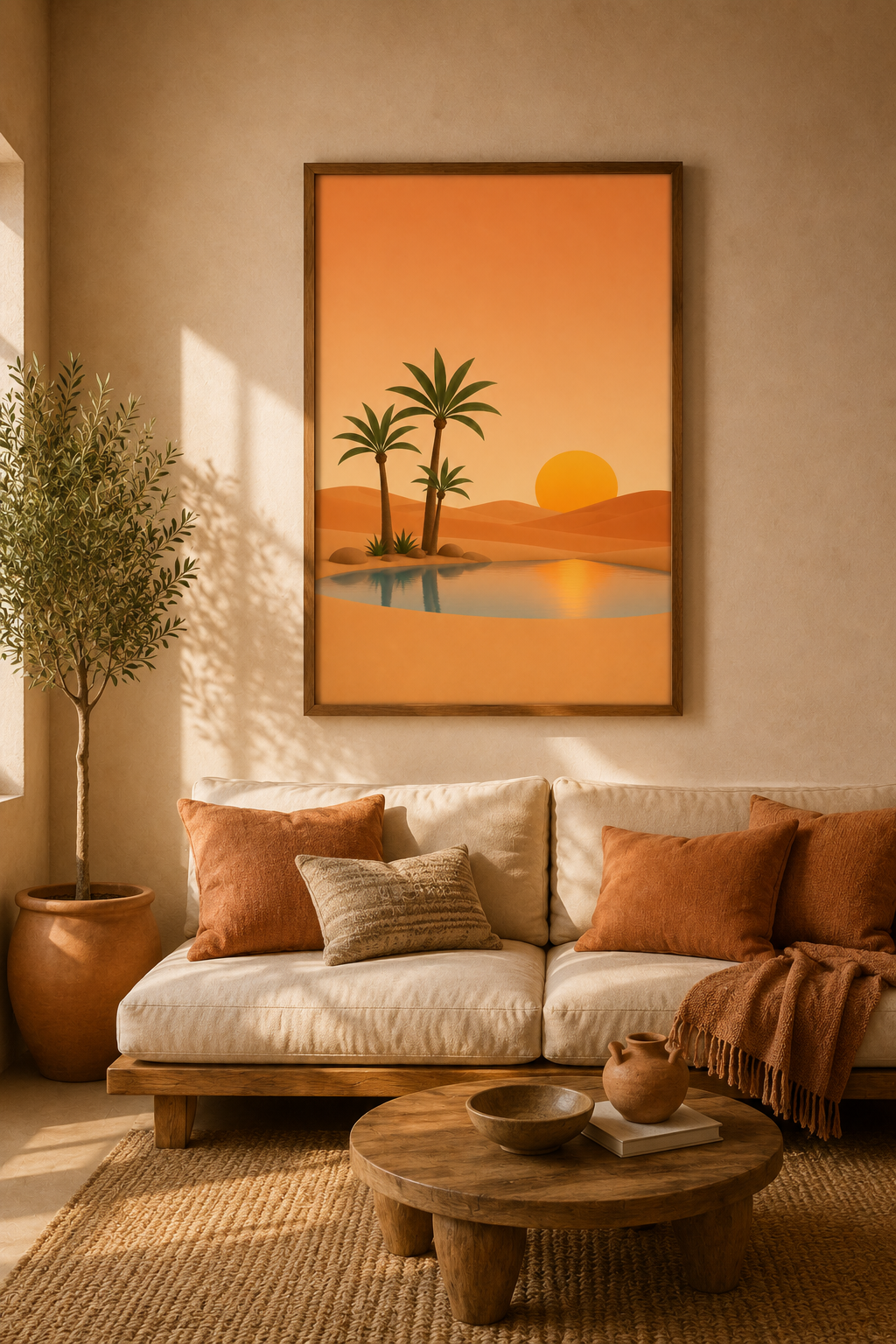 Desert Oasis Print | Moroccan Palm & Sunset Wall Art | Warm Boho Terracotta Landscape Printable