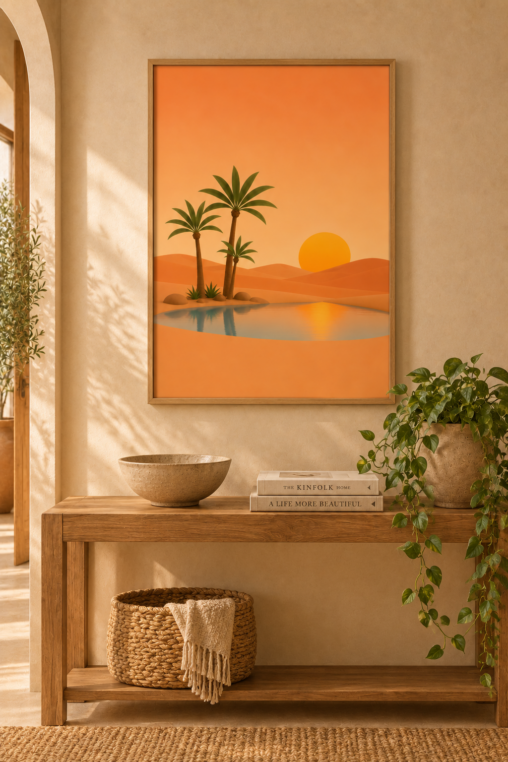 Desert Oasis Print | Moroccan Palm & Sunset Wall Art | Warm Boho Terracotta Landscape Printable