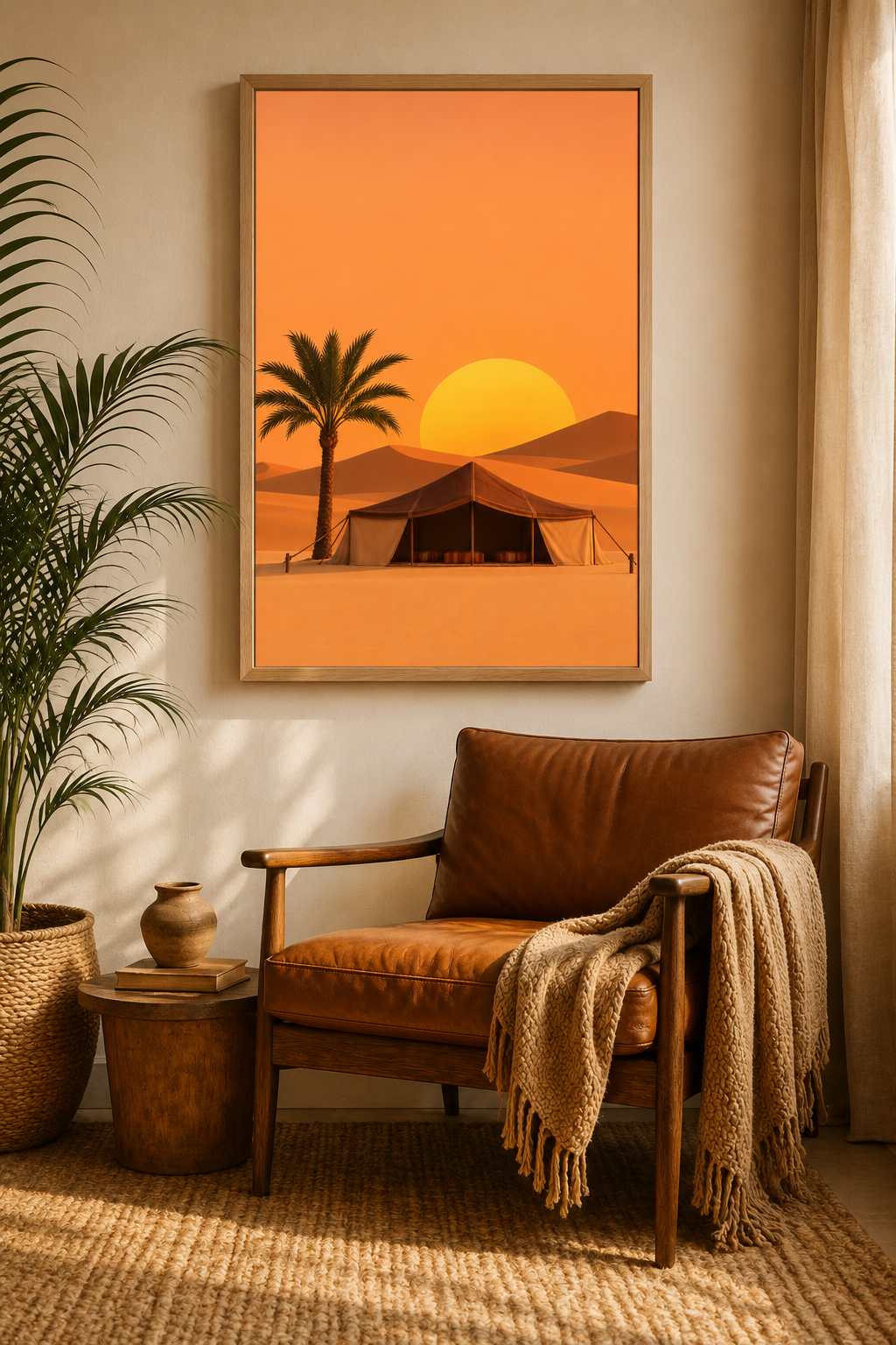 Berber Desert Tent Print | Moroccan Sahara Wall Art | Minimalist Warm Boho Sunset Landscape Printable