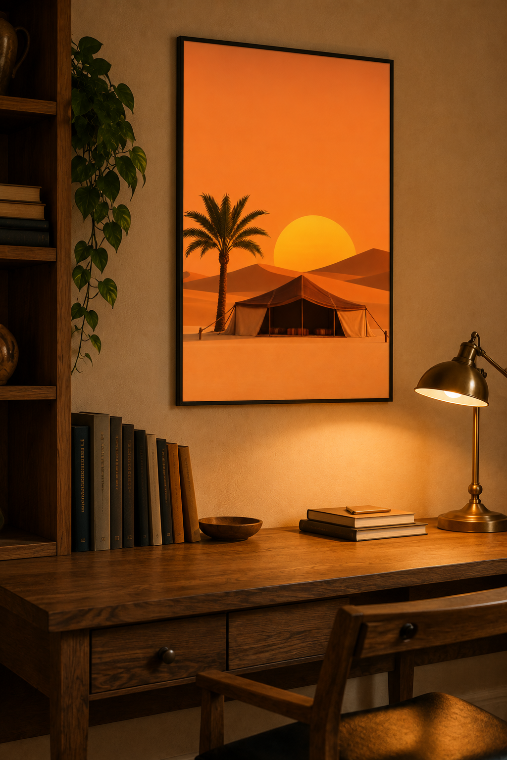 Berber Desert Tent Print | Moroccan Sahara Wall Art | Minimalist Warm Boho Sunset Landscape Printable