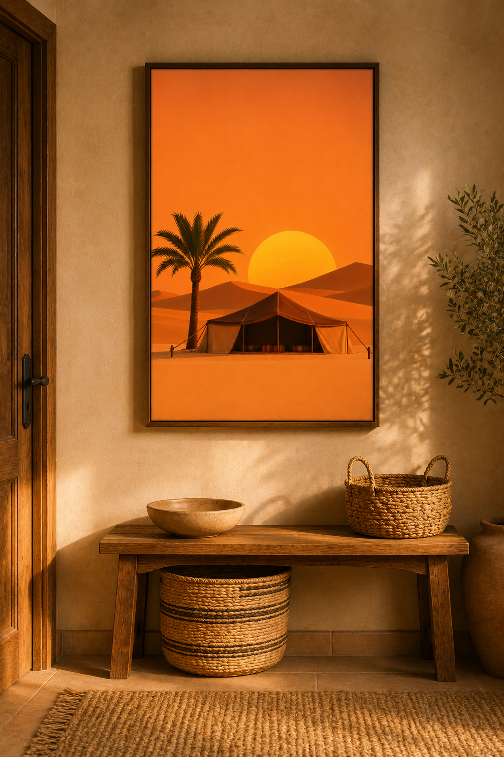 Berber Desert Tent Print | Moroccan Sahara Wall Art | Minimalist Warm Boho Sunset Landscape Printable