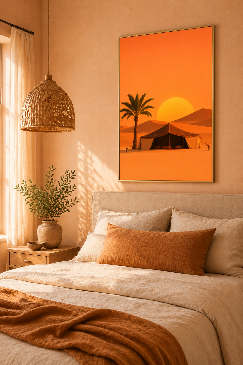 Berber Desert Tent Print | Moroccan Sahara Wall Art | Minimalist Warm Boho Sunset Landscape Printable
