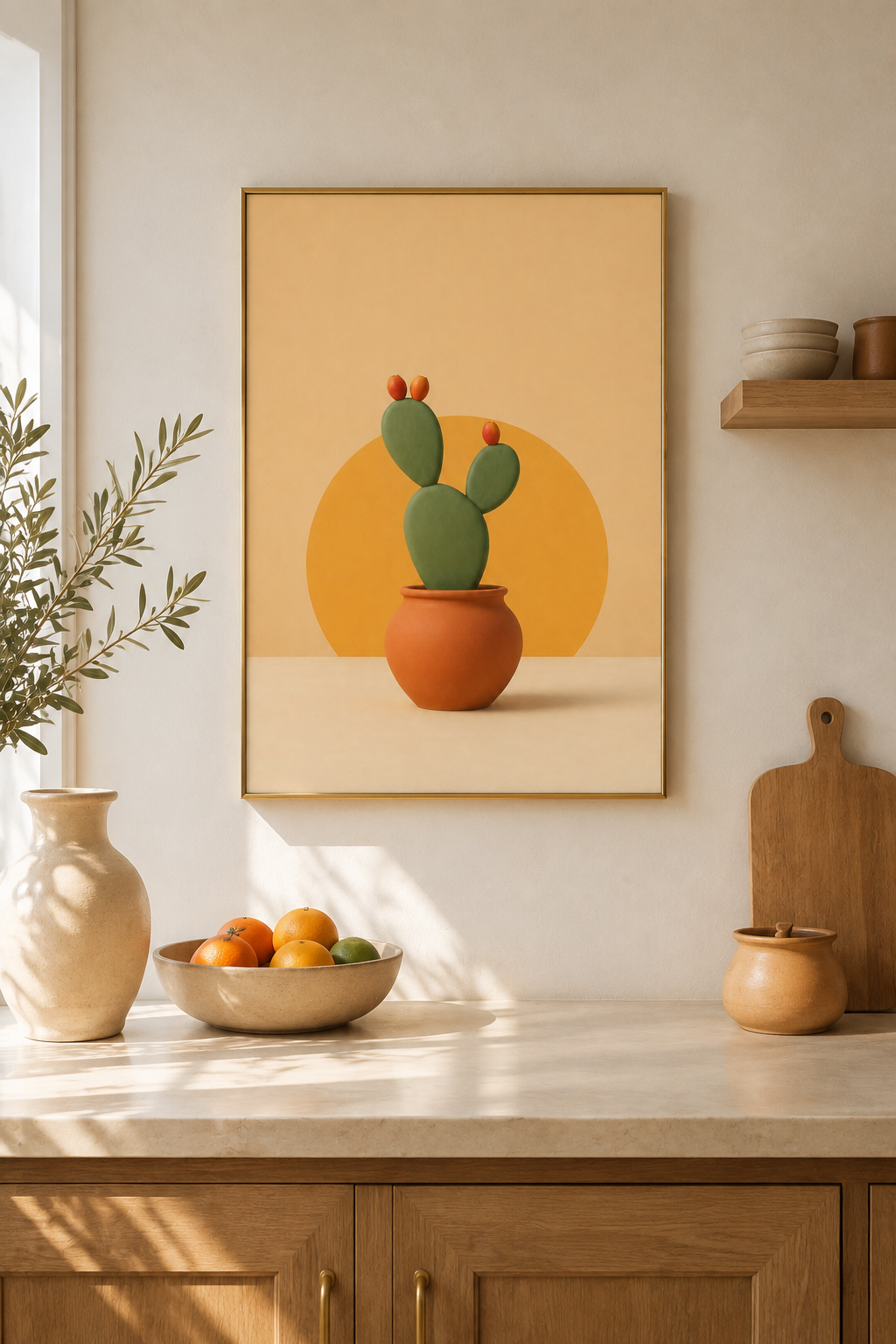 Prickly Pear Cactus Print | Moroccan Botanical Wall Art | Minimalist Terracotta Boho Plant Printable
