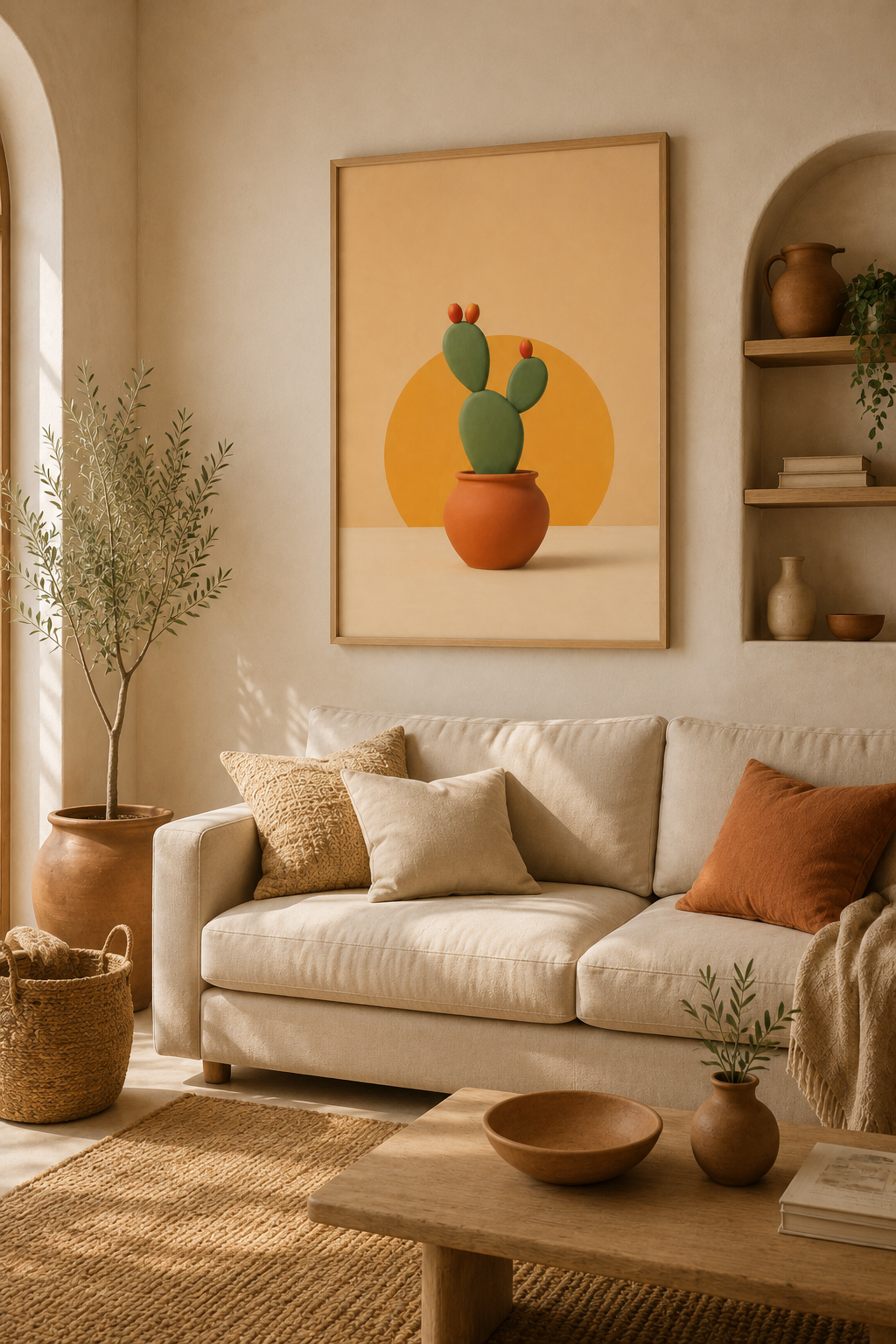 Prickly Pear Cactus Print | Moroccan Botanical Wall Art | Minimalist Terracotta Boho Plant Printable