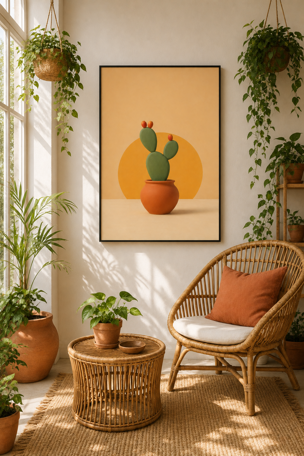 Prickly Pear Cactus Print | Moroccan Botanical Wall Art | Minimalist Terracotta Boho Plant Printable