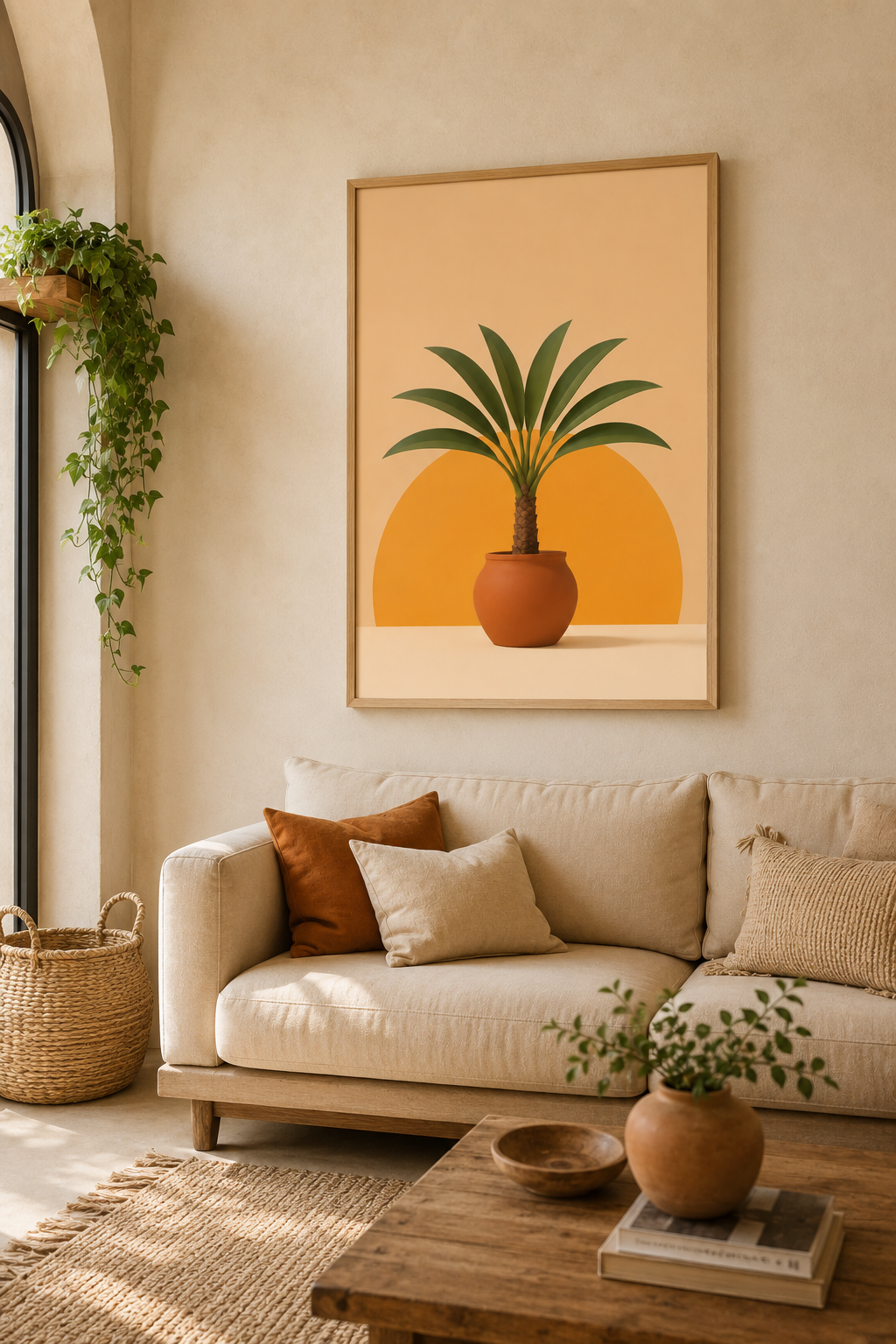 Potted Palm Print | Moroccan Botanical Wall Art | Minimalist Terracotta Boho Plant Printable