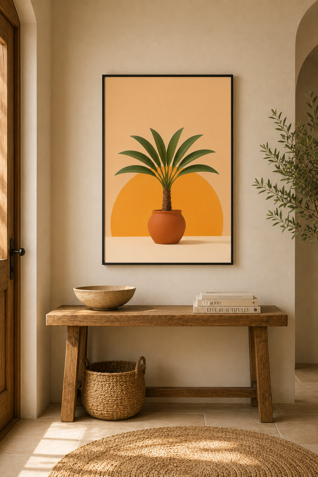 Potted Palm Print | Moroccan Botanical Wall Art | Minimalist Terracotta Boho Plant Printable