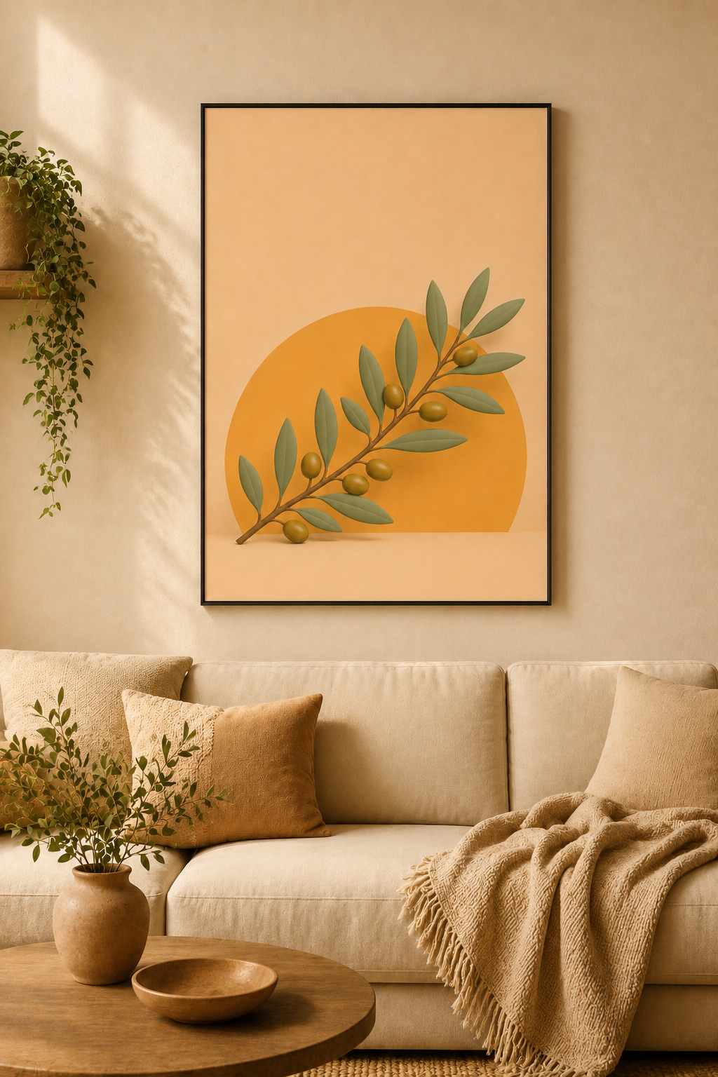 Olive Branch Print | Mediterranean Botanical Wall Art | Minimalist Terracotta Boho Plant Printable