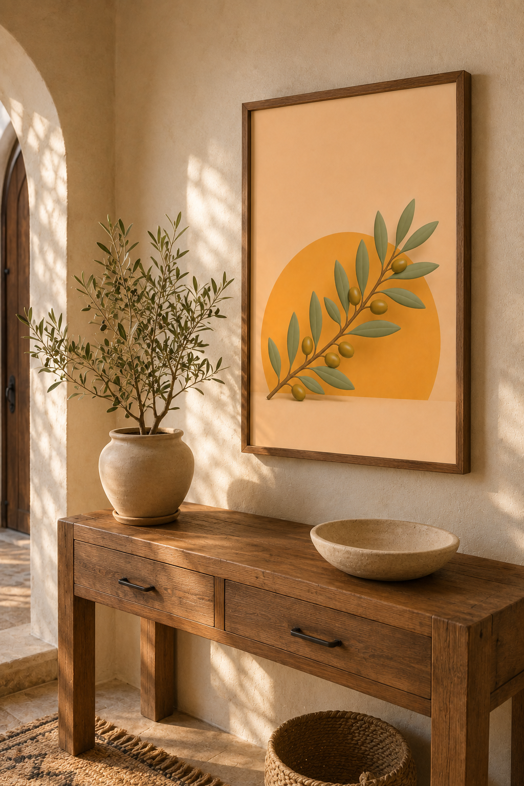 Olive Branch Print | Mediterranean Botanical Wall Art | Minimalist Terracotta Boho Plant Printable
